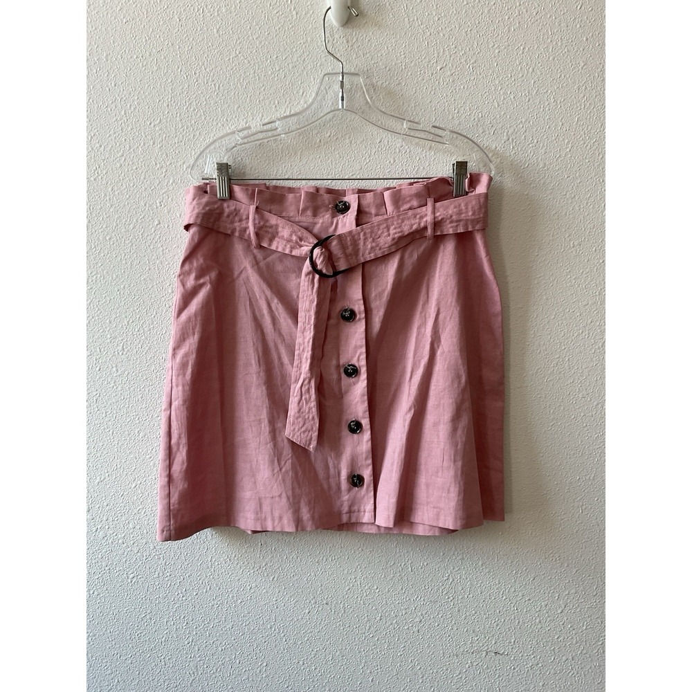 NWT ASOS Women's Linen Blend Button Front Skirt Pink Size 12 Tie New